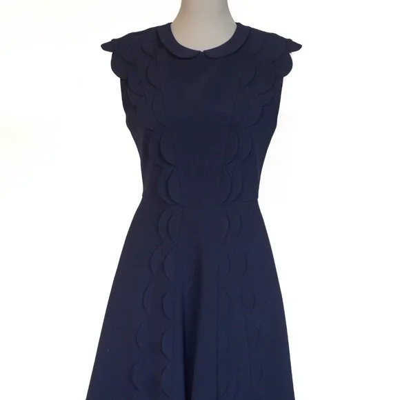 Ted Baker Triksi Scallop-Trim Skater Dress in Navy - Picture 2 of 5